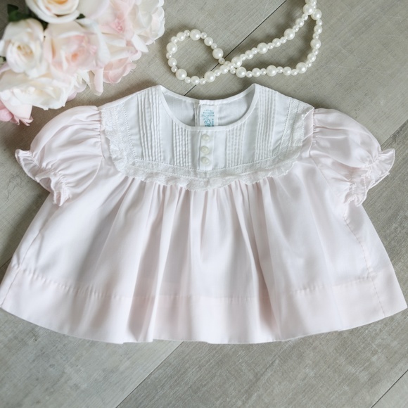 RARE Vintage Newborn Pink Dress Feltman Brother Lace PinTucks
